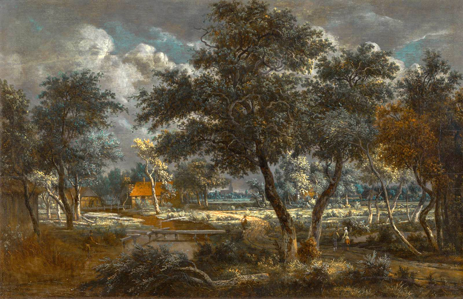 wooded landscape with peasants on a path